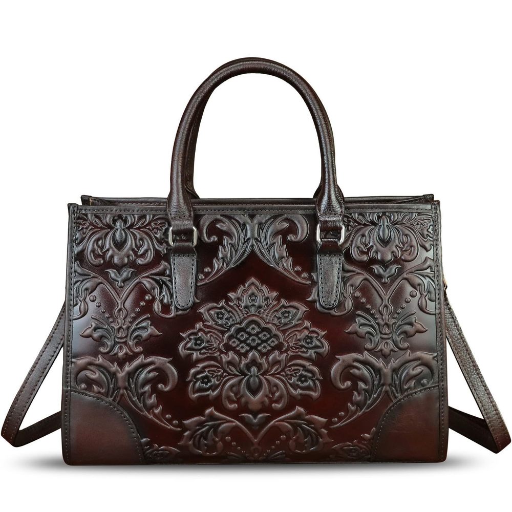 Genuine Leather Satchel Purse Embossed Top Handle Handbag Handmade xD